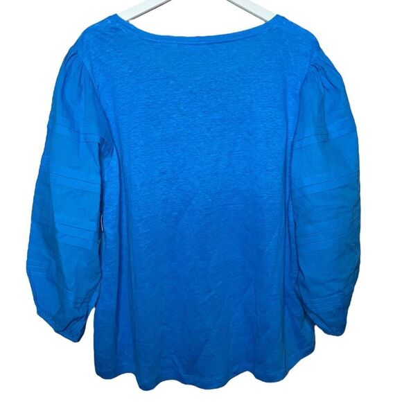 NEW Chico's Linen Puff Balloon Sleeve Blouse Lightweight Bright Blue 4/XXL - Picture 6 of 6